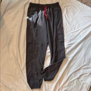 Carhartt Women's Gray Scrub Joggers with Pink Drawstring